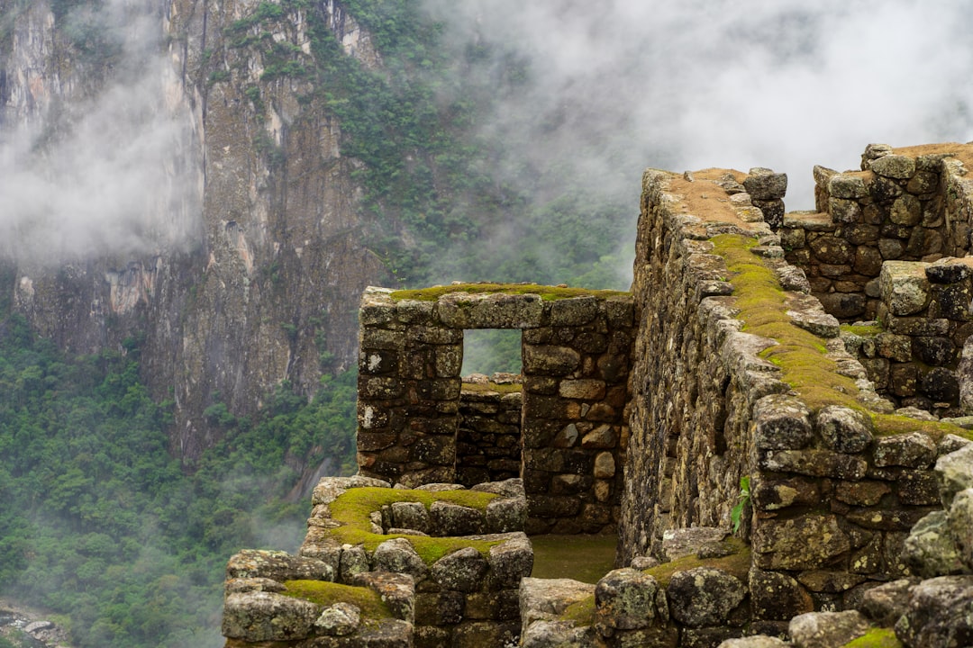 A stone structure with moss growing on it